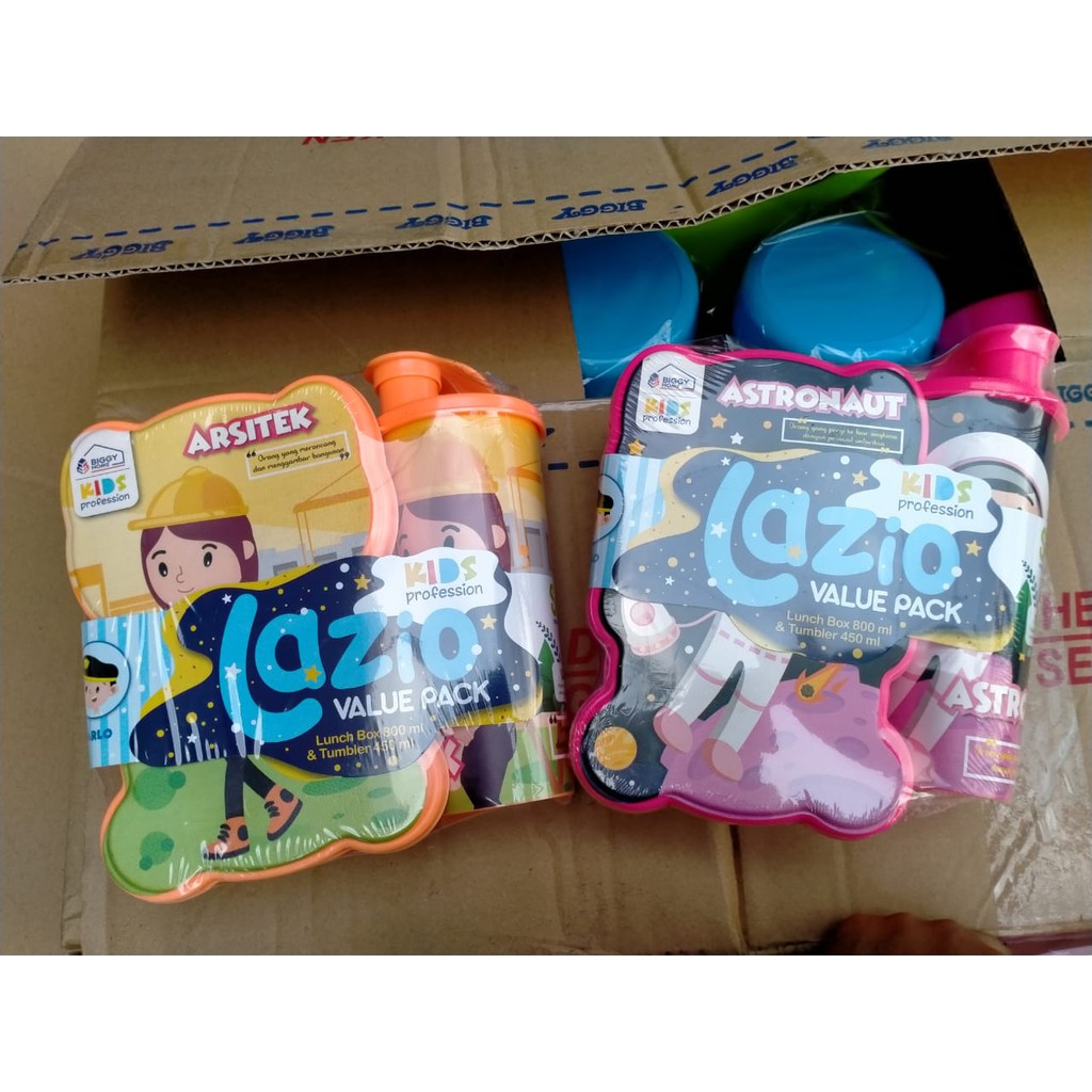 Kotak Makan Set Botol Minum / Tempat Makan Set Biggy Lazio / Lunch Box Biggy Lazio / tempat bekal makan botol minum panas dingin es anak sekolah piknik olah raga outdoor