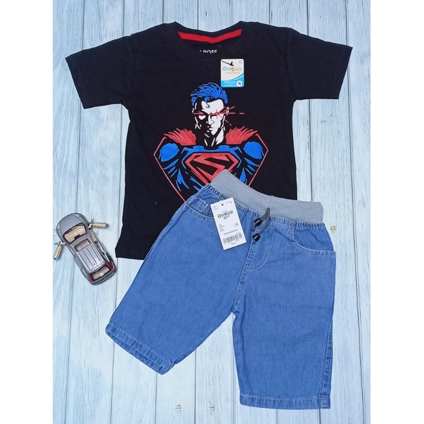 STJR - PREMIUM SETELAN BAJU KAOS ANAK MOTIF KARAKTER DAN JEANS PENDEK 1-10 TAHUN PART 2-superman