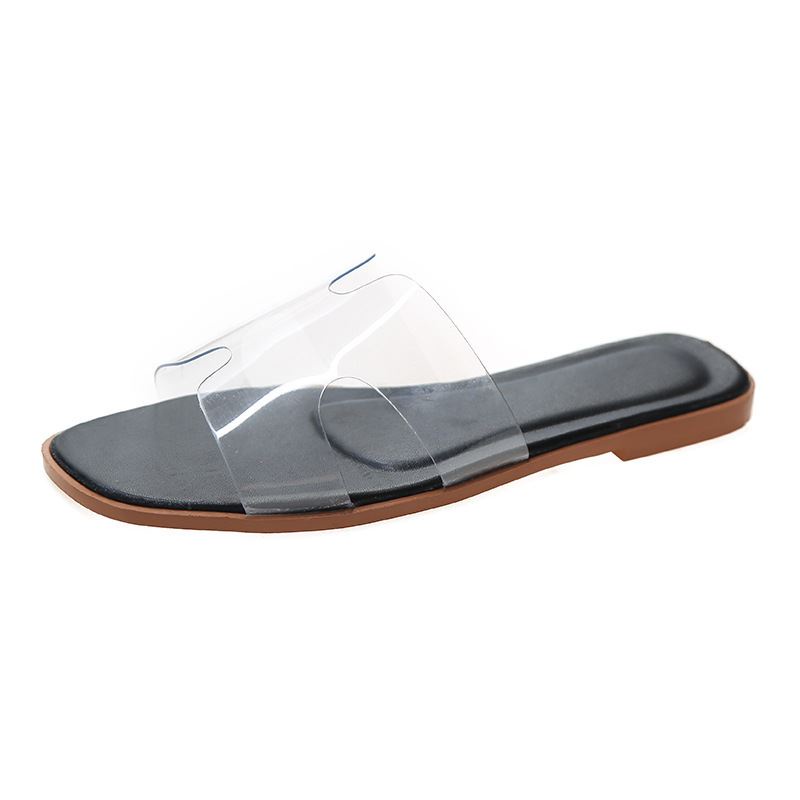 BJS551B - BLACK/KHAKI - Sandal Flat Transparan Wanita Cantik SANDAL WANITA BENING FASHION IMPORT TERMURAH TERLARIS TERBARU BAGSTORE JAKARTA JSFB551