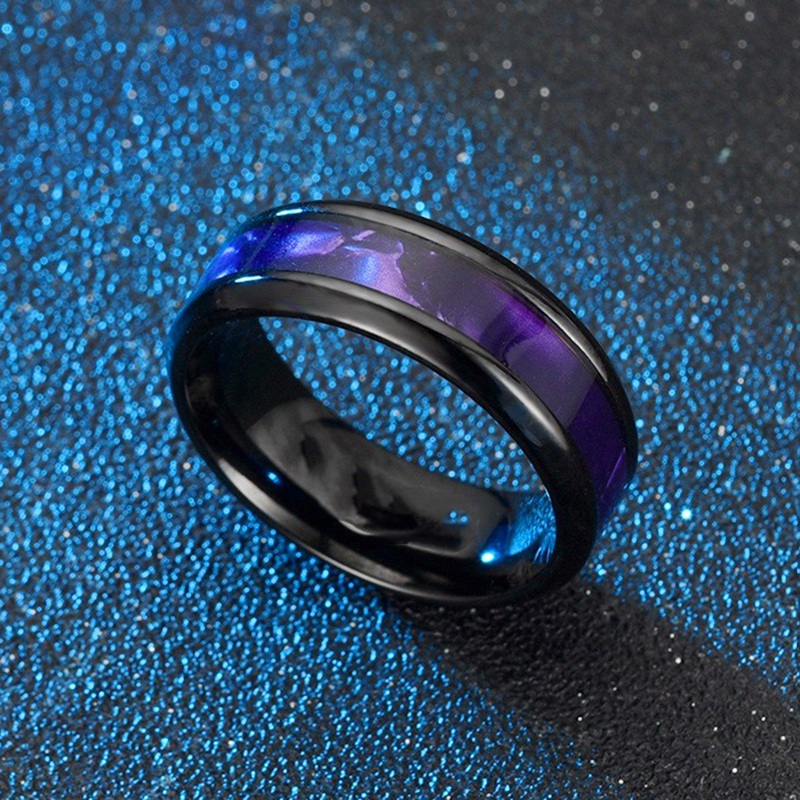 Cincin Tungsten Ukuran 8mm Aksen Garis Biru Warna Hitam Untuk Pria