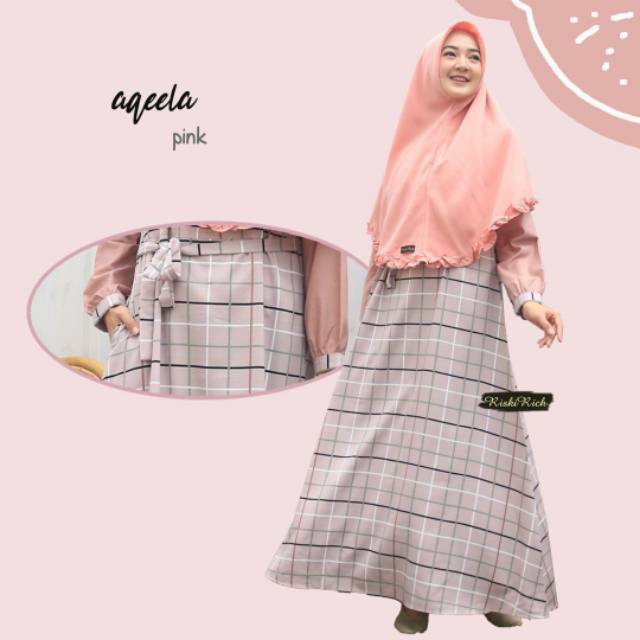 Gamis Aqeela original Riskirich / gamis kotak-kotak / gamis remaja /gamis lebaran