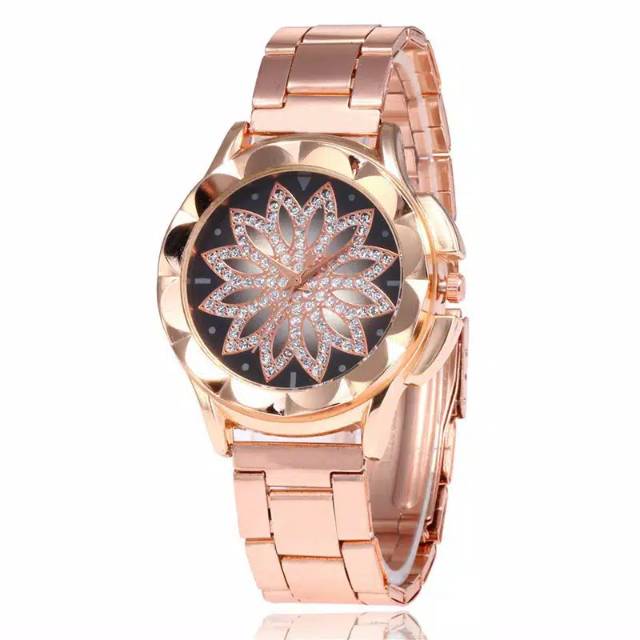 Jam Tangan Wanita Geneva Rantai Steel Diamond Motif Bunga