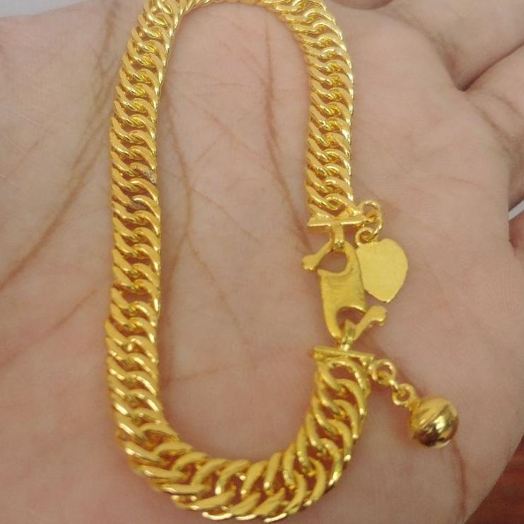 Murah Populer Gelang Rantai Double Lapis Emas Warna Kuning 24k