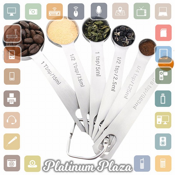 HOOMIN Sendok Takar Ukur Measurement Spoon Stainless Steel 6 PCS - 16752 - Silver`FQFCM5-