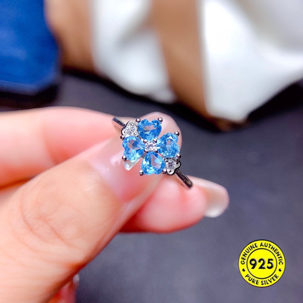 Cincin Model Terbuka Dengan Batu Topaz Biru Untuk Wanita