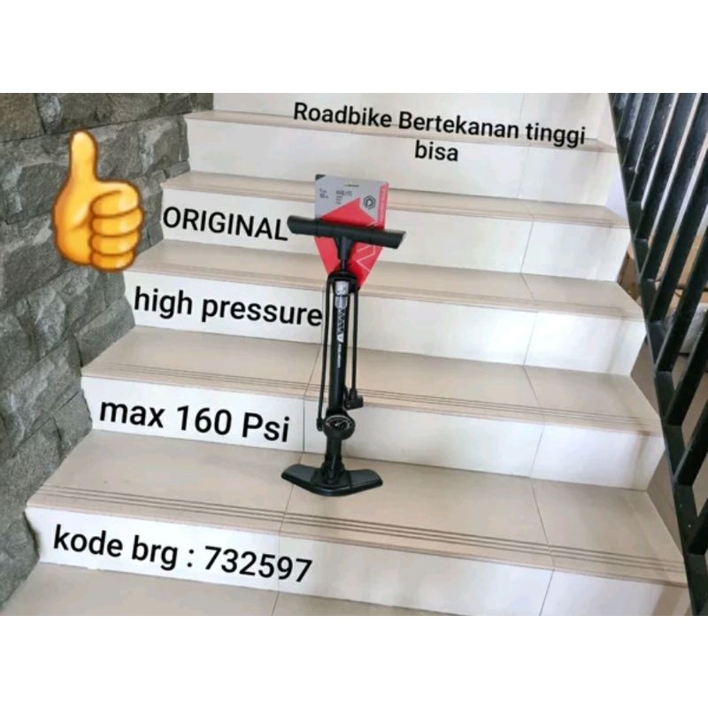 Polygon steel STX 160 psi dual head. pompa lantai sepeda high pressure tekanan tinggi floor pump