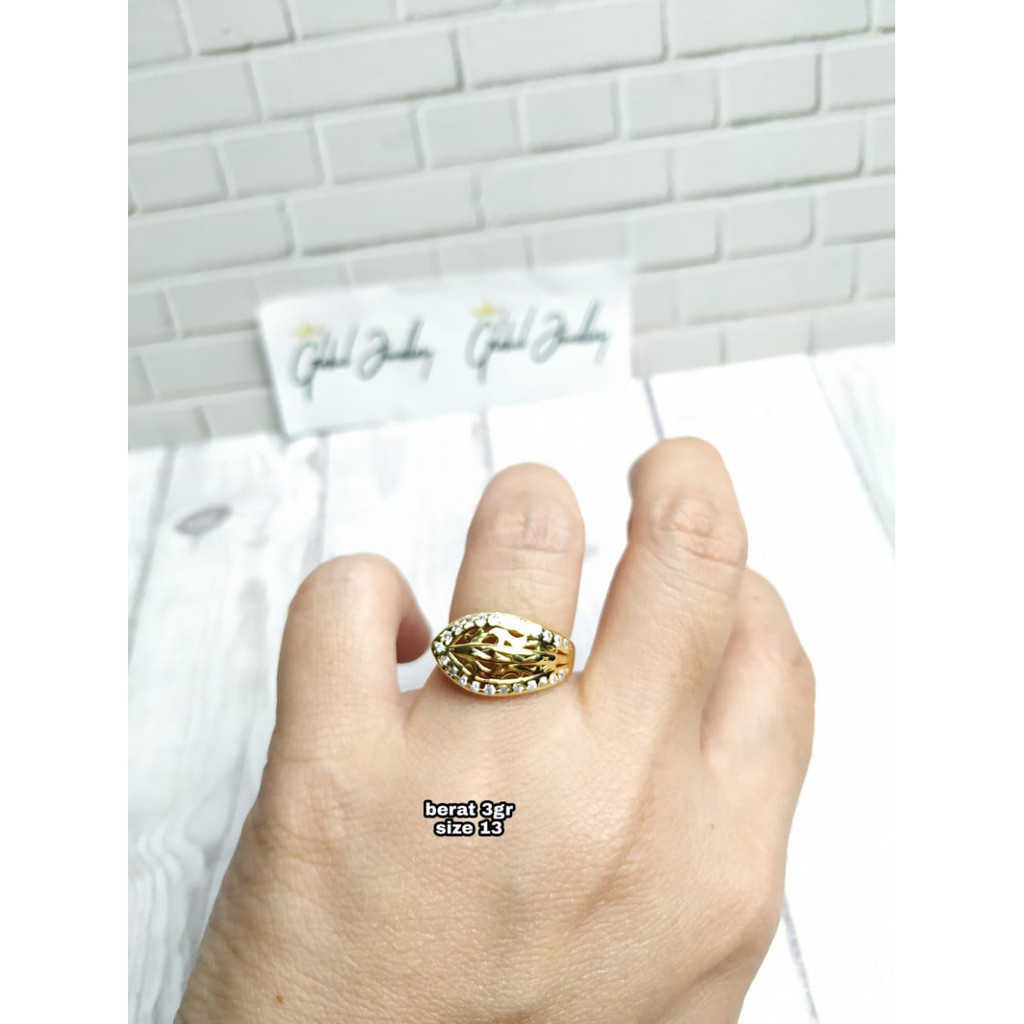 CINCIN MOTIF DAUN RELIEF MATA GOLD PERAK ASLI S925 KODE CG084