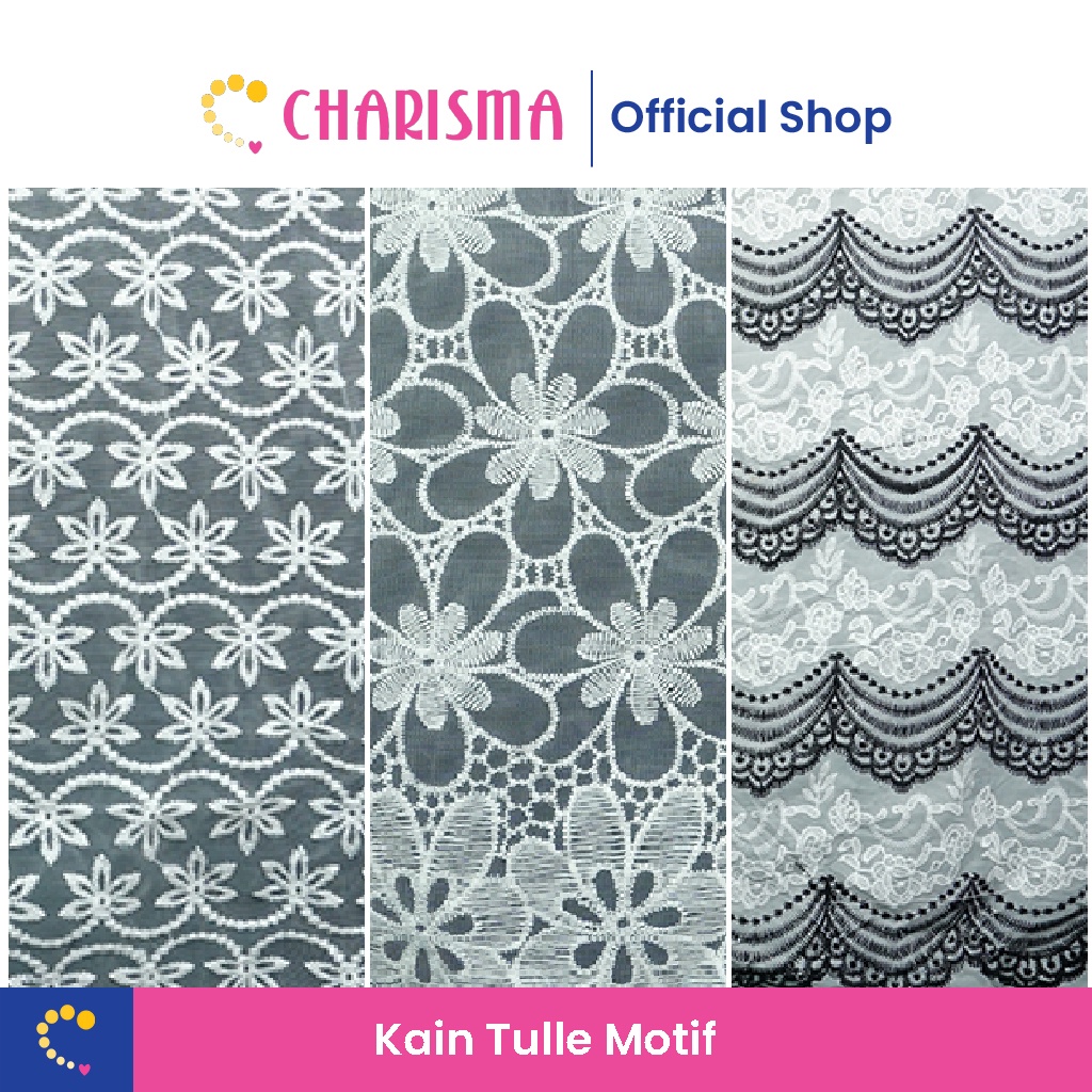 Charisma Kain Tulle Motif Premium - Bahan Tille Putih - Tile/Renda Bunga / Harga Per Yard (90cm)