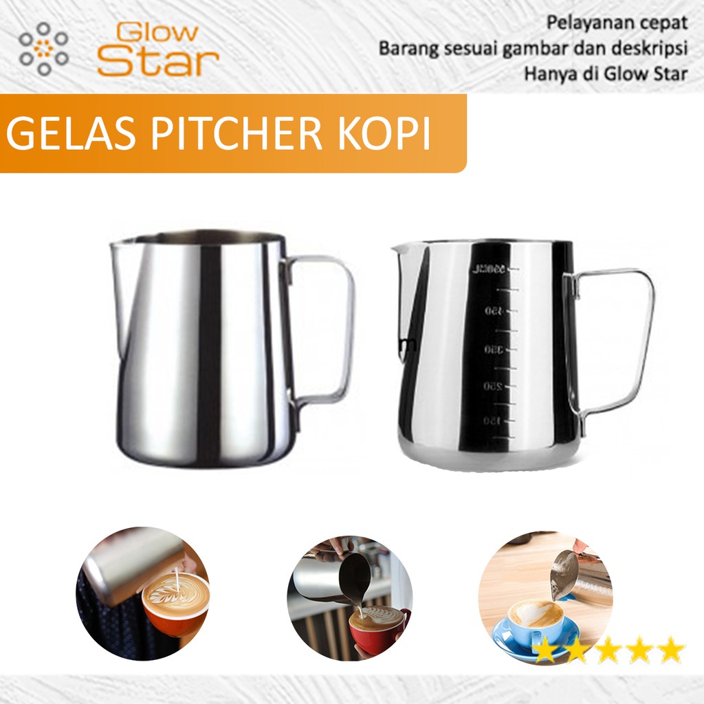 OneTwoCups Gelas Pitcher Kopi Espresso Latte Art Stainless Steel 350ml/600ml - Silver