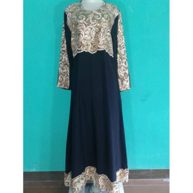 Gamis abaya hitam brokat gold /perlengkapan haji dan umroh