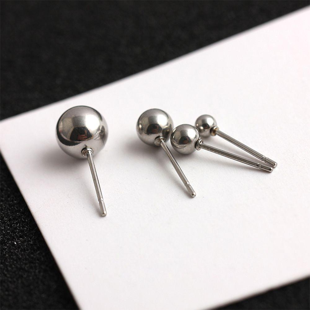 Nickolas1 Anting Mewah Gaya Korea Wanita Bahan Stainless Steel Warna Silver Klasik Bola Kecil