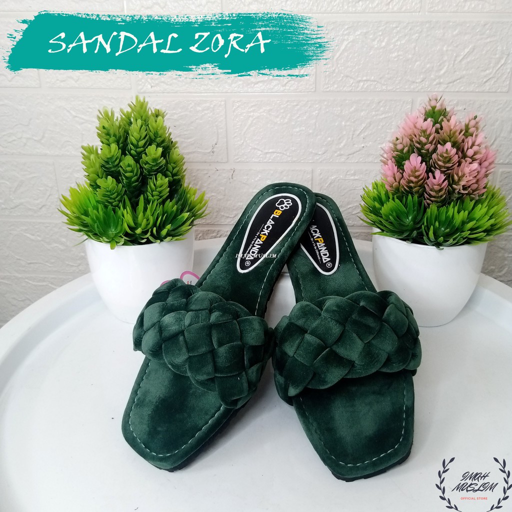 SENDAL WANITA SANDAL SELOP ZORA TALI KEPANG BAHAN BELUDRU BISA COD