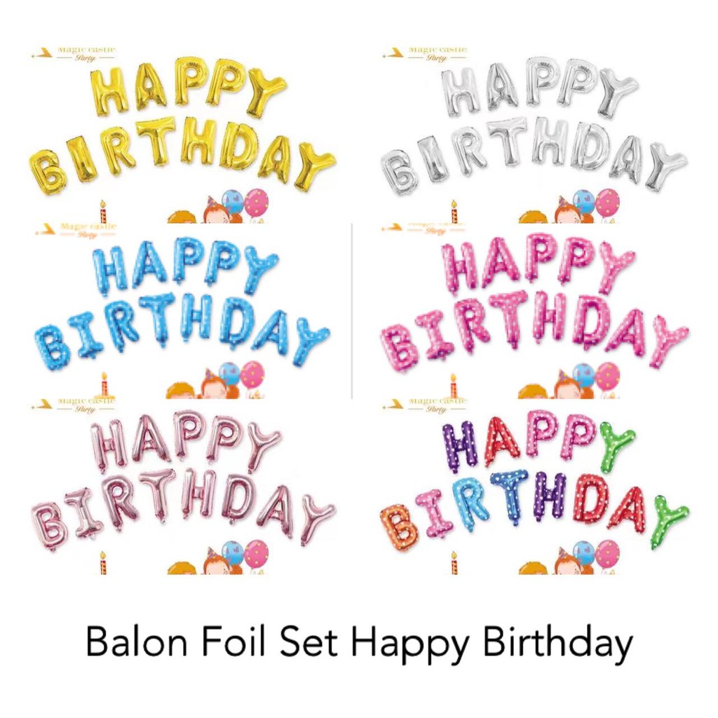 Balon Foil Huruf Happy Birthday Set / Balon HBD Emas Silver Pink Biru Rainbow