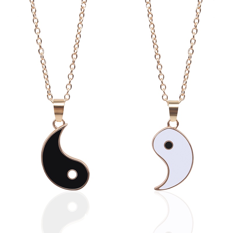 2pcs / set Kalung Rantai Panjang Liontin Yin Yang Gosip Untuk Hadiah Valentine