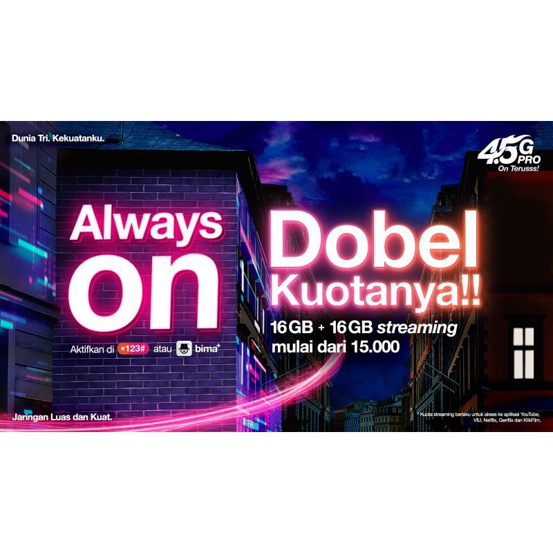 TERMURAH Kuota Three AON Kuota Tri Paket Data Aon Always On 1,5GB 2GB 3GB 6GB 8GB 16GB