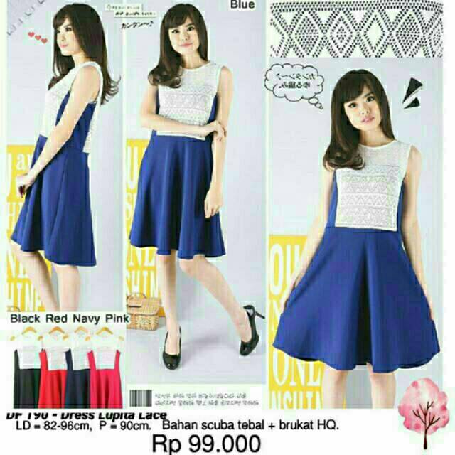 DRESS LUPITA LACE,  BAJU FASHION WANITA SCUBA IMPORT BERKUALITAS,  GAUN CASUAL