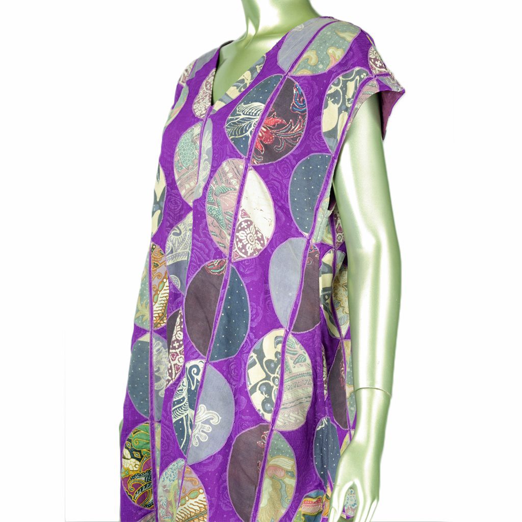 MIDI DRESS BATIK LAWASAN APLIKASI VISCOSE KERAH V-NECK GAUN WANITA LENGAN PENDEK BIG SIZE L BESAR