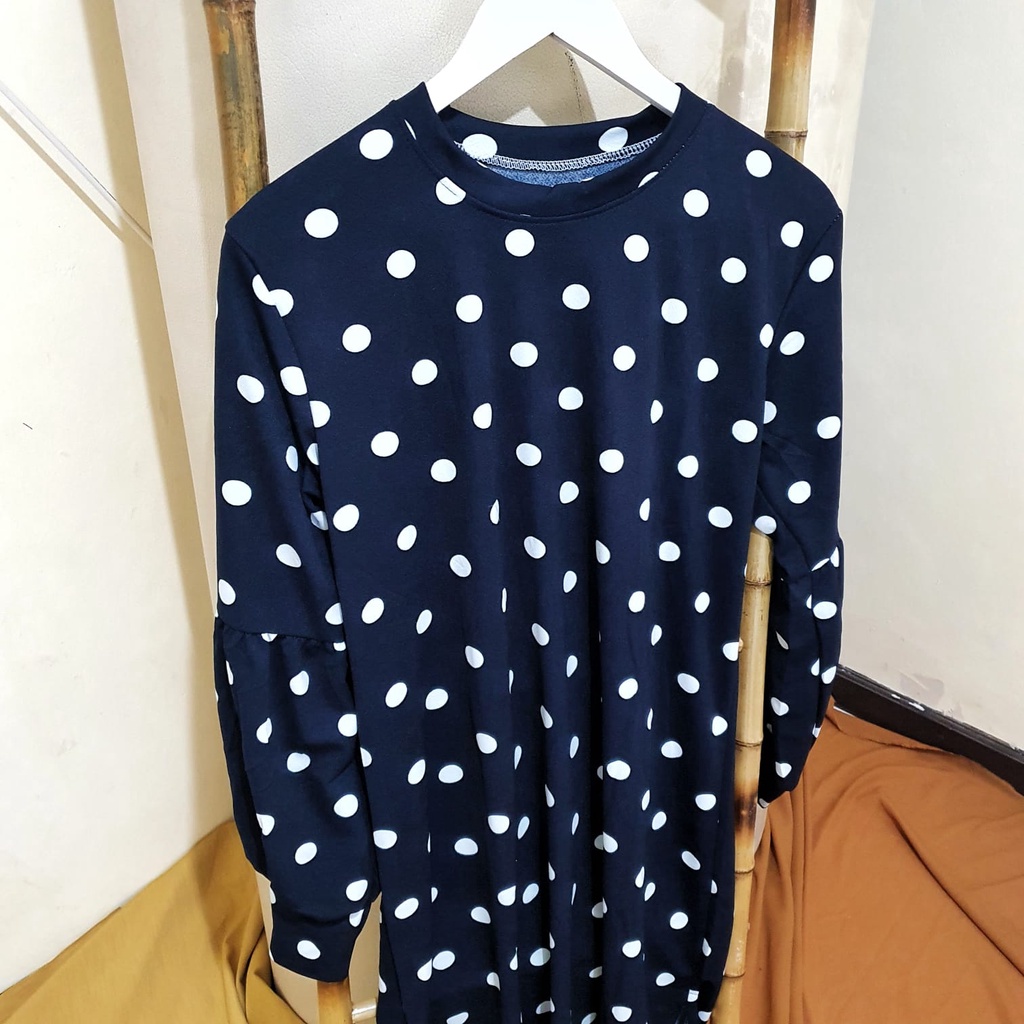 Dailythings Tunik JUMBO Tangan Balon Hanin Polka Fit L-XXL LD 110cm Panjang 100cm