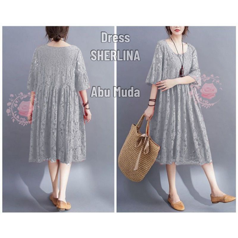 DRESS SHERLINA FASHION WANITA 4XL 3XL 2XL L/XL / BRUKAT PESTA FORMAL LENGAN PENDEK Jumbo / GAUN CANTIK