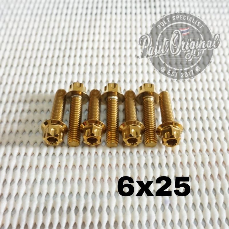 Baut probolt 6x25 gold new model drat 10 panjang 2.5cm Heng thailand