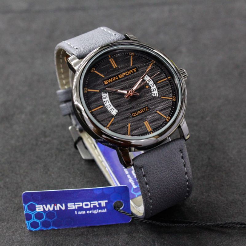 JAM TANGAN PRIA WANITA BWIN SPORT B631 ORIGINAL TANGGAL AKTIF TALI KULIT