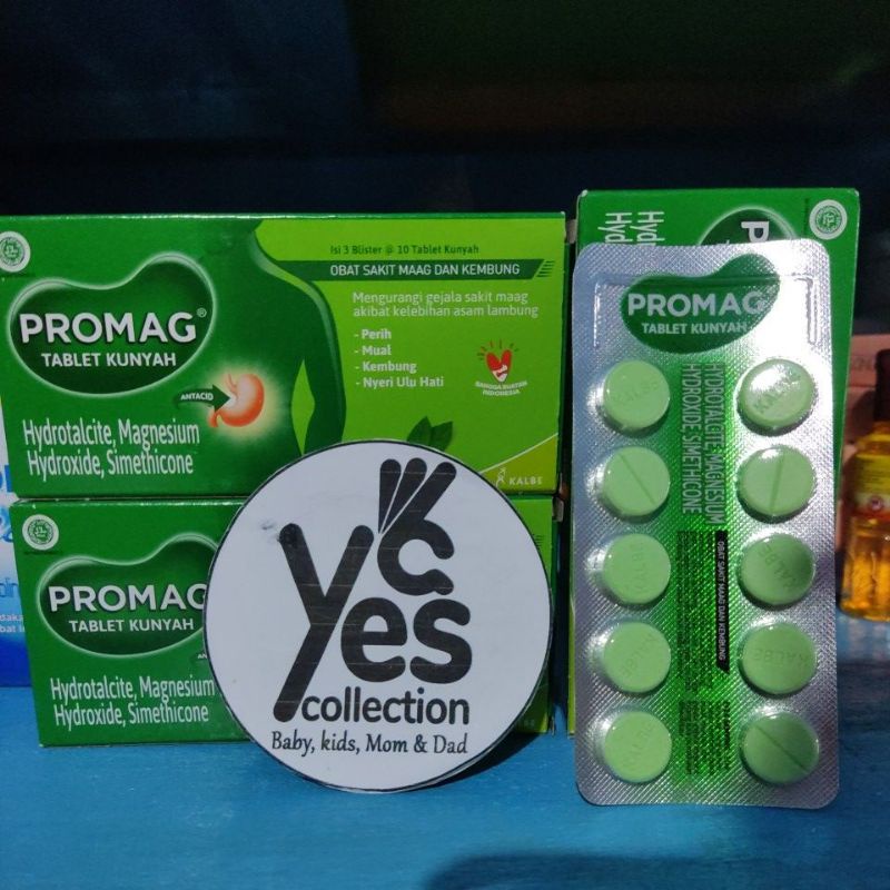 Promag Obat Sakit Maag 1 Blister 12/10 Tablet Kunyah Kembung Perih Mual Nyeri Ulu Hati Mint 6+ thn