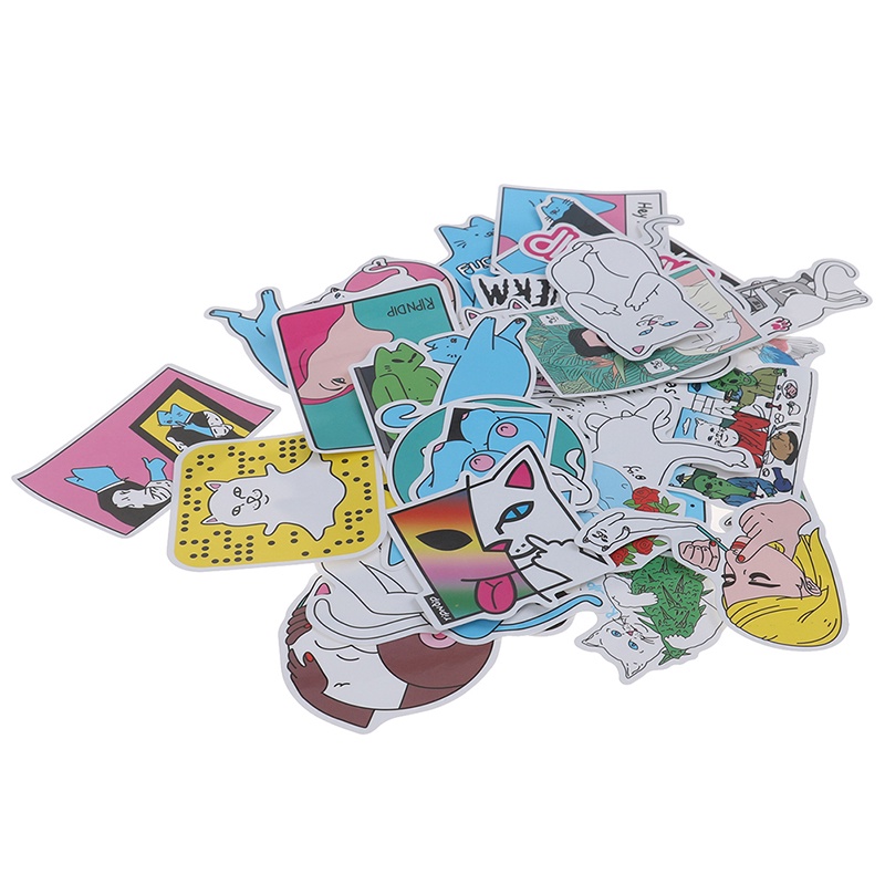 &lt; E2id &amp; &gt; 50Pcs / Set Stiker RIPNDIP Lucu Untuk Dekorasi Koper / Laptop / Skateboard