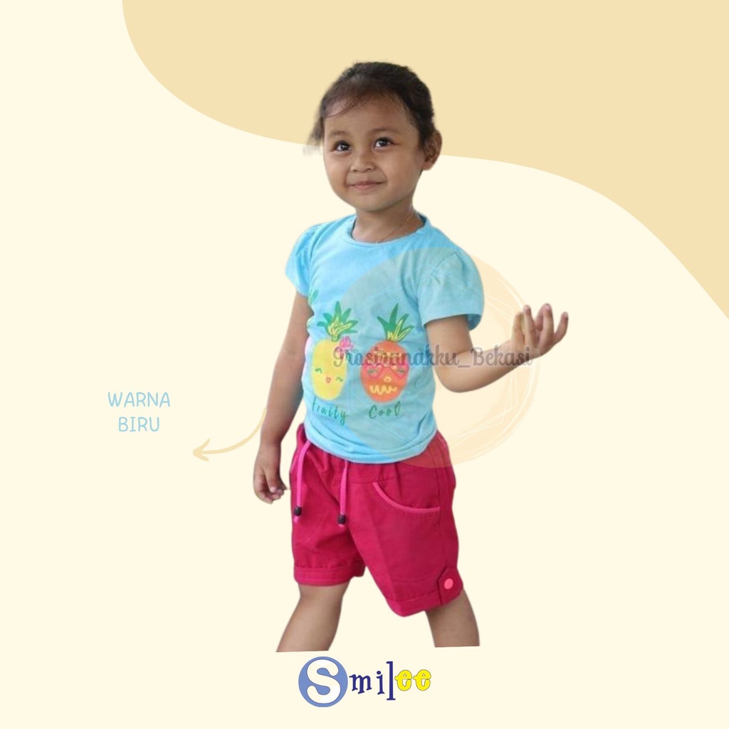 Setelan Anak Cewe Biru Nanas Size 1,2,3thn Murah