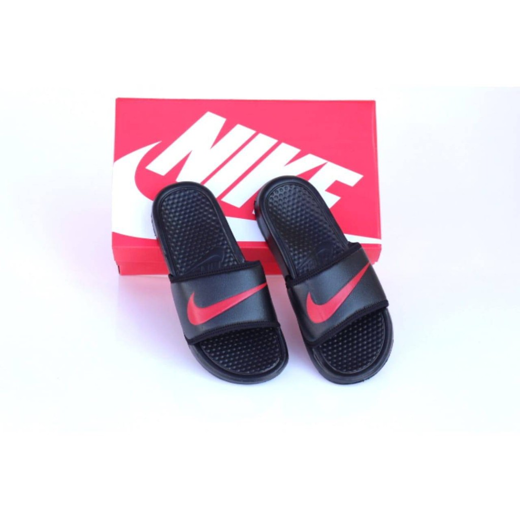nike benassi slides red and black