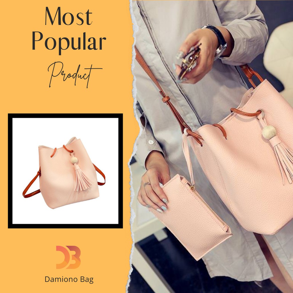 Tas Sling Bag Wanita Damiono Warna Pink Import