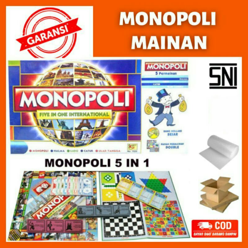 ( BISA COD ) Monopoly 5 In 1 Monopoli, Halma, Catur, Ular Tangga, Ludo Permainan Papan Monopoly 5in1 4in1