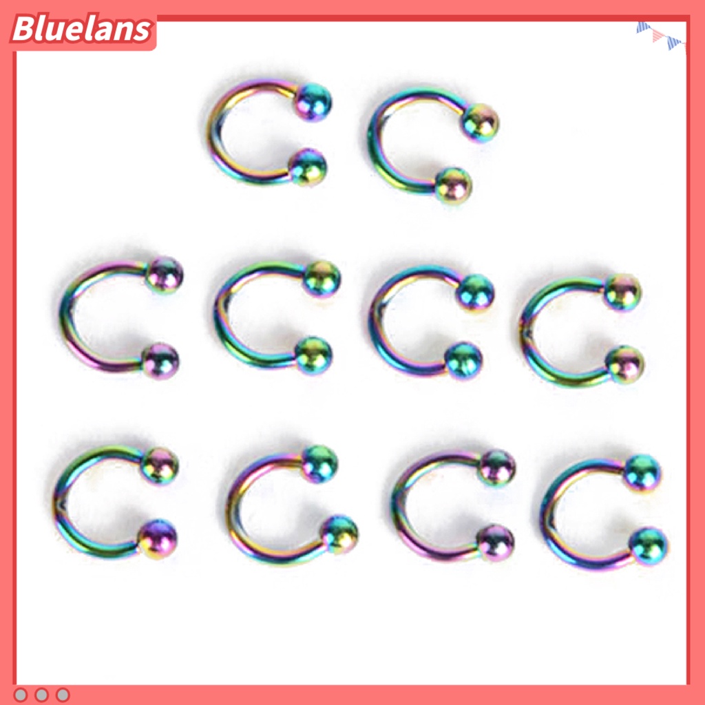 Bluelans 10 Pcs Stainless Steel Horseshoe Bar Lip Nose Septum Ear Ring Stud Body Piercing