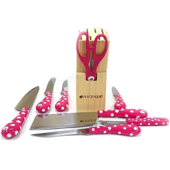 Pisau Dapur Set Polkadot Vicenza V-918KP Pink