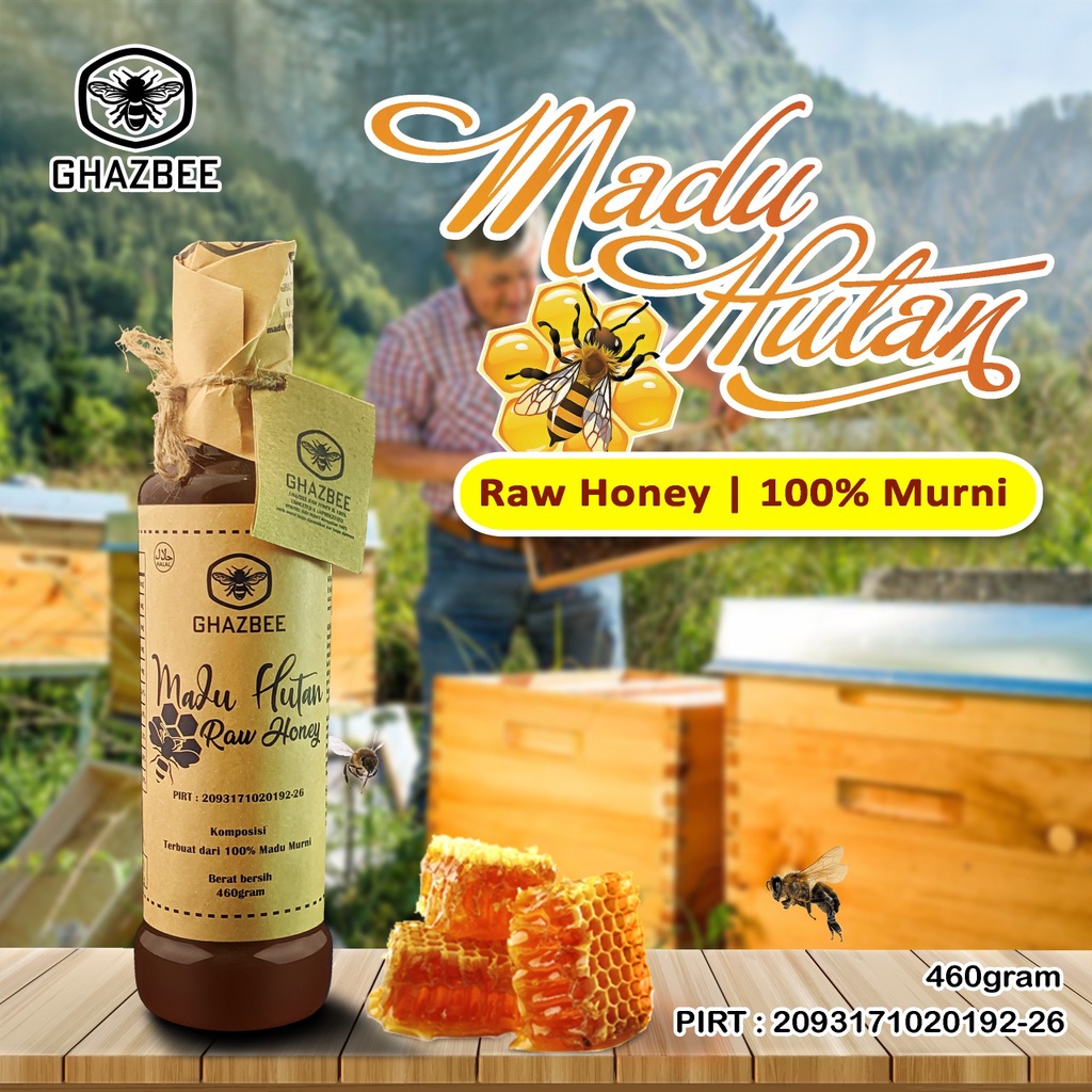 

Madu Ghazbee / Madu Lebah Hutan / 100% Raw Natural Honey 460ml / Botol