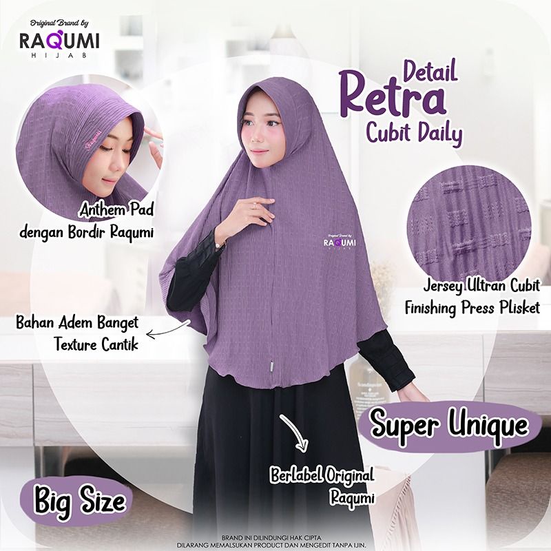 RETRA CUBIT BIG HIJAB | JILBAB JERSEY CUBIT RAQUMI | JILBAB CUBIR RAQUMI | JILBAB PLISKET PAD