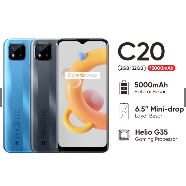 HP realme C20 2/32 GB [5000 mAh, 6.5" Large Display, Helio G35 Gaming Processor]