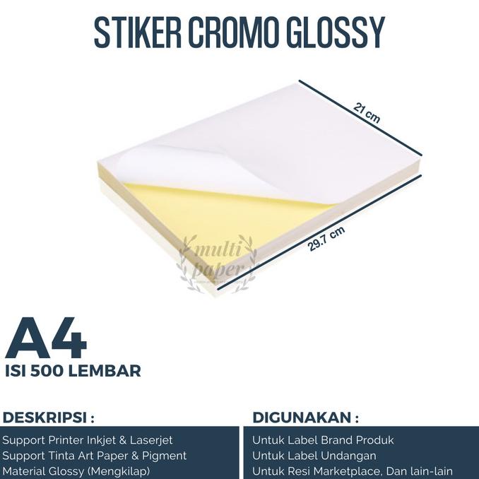 

Kertas Sticker Chromo Glossy A4 isi 500 lembar / Kertas Stiker Glossy