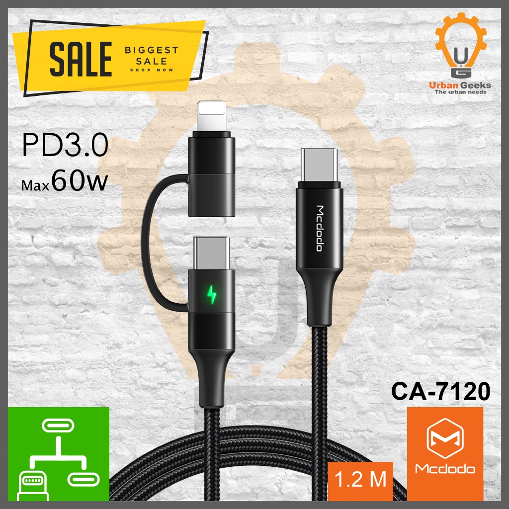 Kabel Data type C to type C + Lightning QC 4.0 2 in 1 60W 1,2m Mcdodo