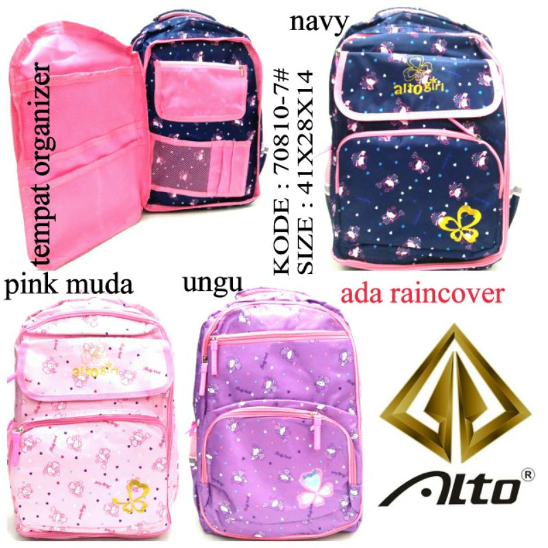 TERBARU TAS RANSEL Kulkas SEKOLAH ANAK PEREMPUAN ALTO 70810-7 70710-7 ADA RAINCOVER WARNA PINK UNGU DAN NAVY