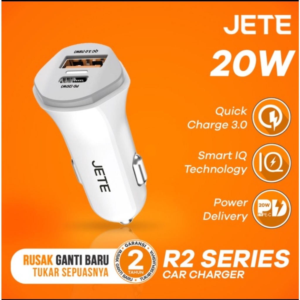 Car Charger Cas Casan Mobil JETE R2 USB Type C PD Quick Charge 3.0