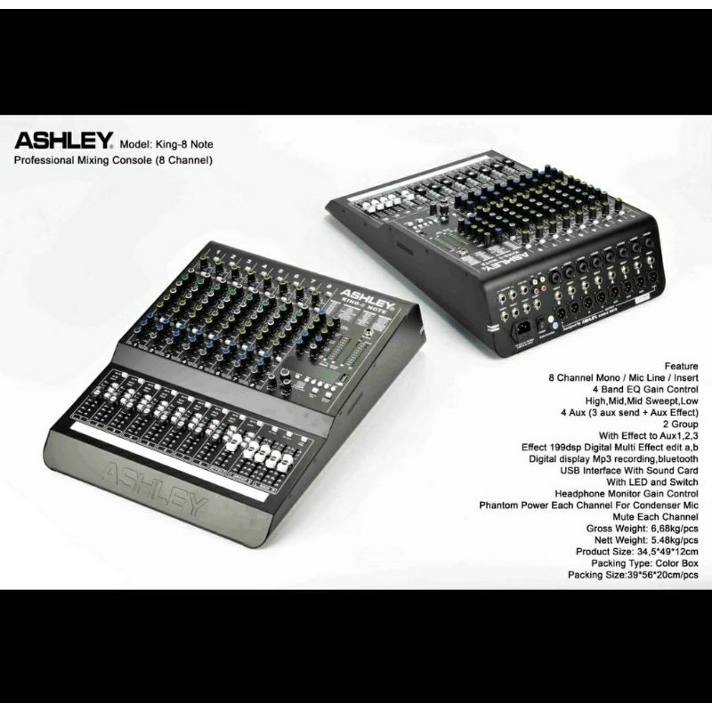 MIXER AUDIO ASHLEY KING8 NOTE/KING 8 NOTE 8CH USB-BLUETOOTH-RECORDING TO PC/LAPTOP NEW ORIGINAL