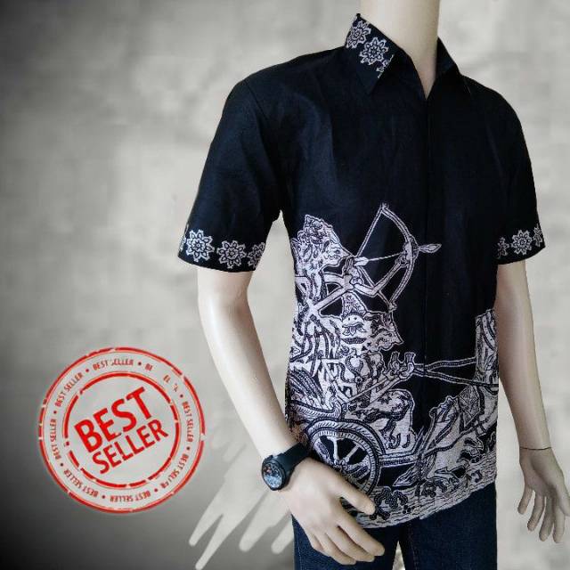 Baju Batik M L XL XXL JUMBO NEW ARRIVAL DISTRO BATIK HRB026 BATIK NOTOARTO HITAM MANIS /kemejabatik/batikmurah/batikkombinasiKemeja Batik Pria Moderen Lengan Pendek Motif Hitam Manis-7