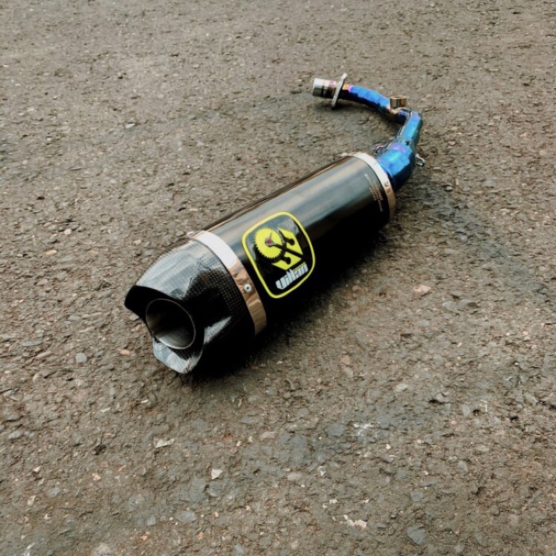 ( ORIGINAL ) KNALPOT - VILLAN TECH1 BLACK FULL SYSTEM HEADER BLUE - VESPA MATIC AEROX NMAX BEAT SCOO