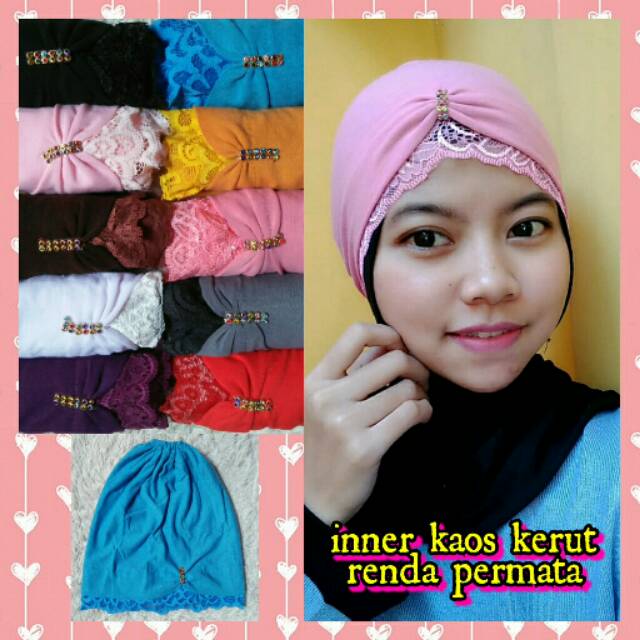 Ciput kaos kerut permata renda