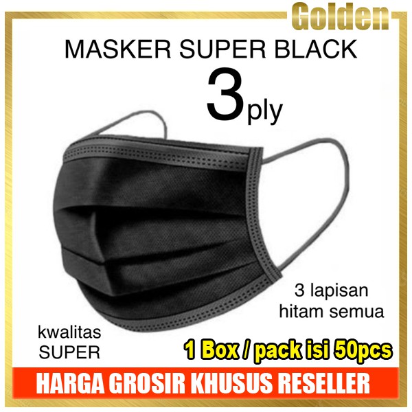 Alkindo / C Care Masker 3 Ply 3ply Hitam / Black Edition Face Mask isi 50