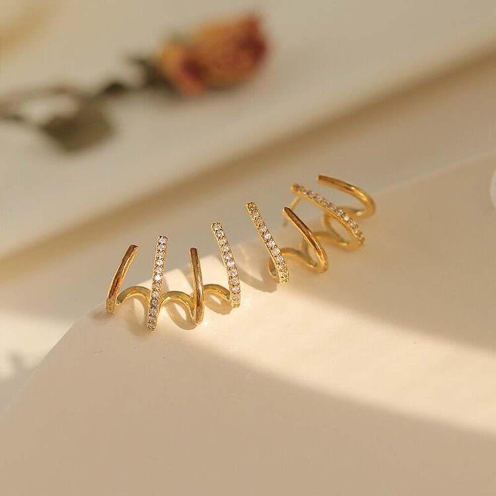 Lily Stud Earrings Simple Four-row S925 Needle Berlian Imitasi Berbentuk U