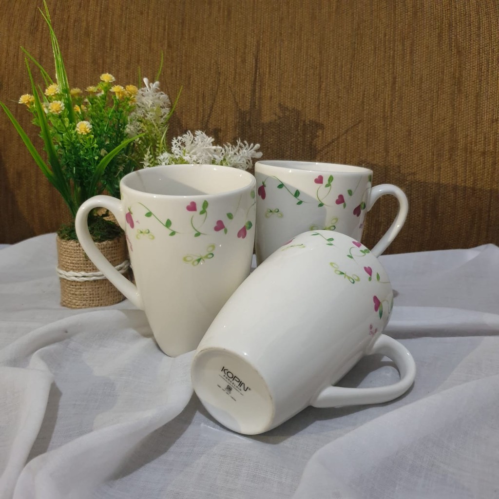 Gelas Kopin Flower Love  ( GELAS PORCELAIN / KERAMIK MURAH TEBAL )