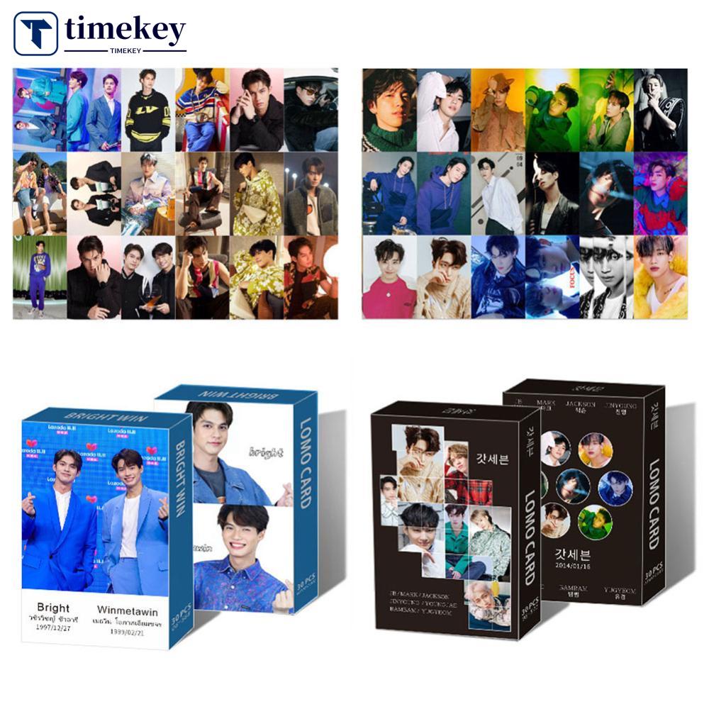 Timekey 30pcs / set Kartu Lomo Foto Polaroid Jackson Off-Gun Bright Win GOT7 IVE Singto Krist Lomo E5J2 Untuk Koleksi