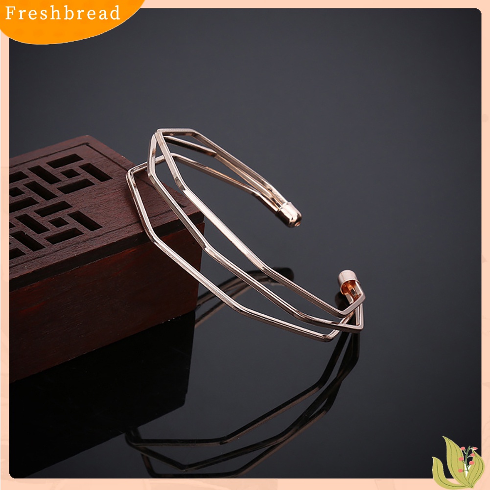 [TERLARIS]Fashion Women Multi Layers Geometry Shape Open End Bangle Bracelet Wrist Jewelry