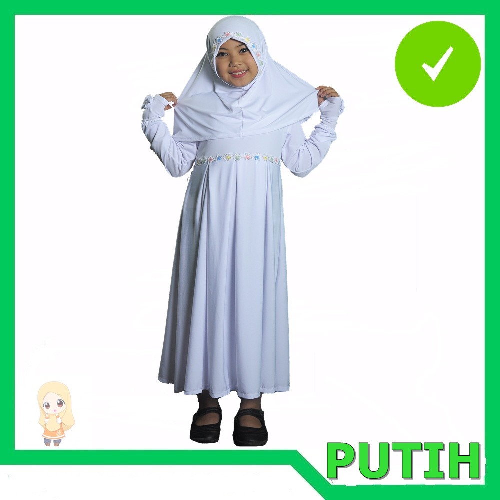  Baju  Gamis Anak Muslim Perempuan Manasik Putih  Polos  